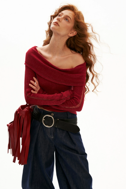 MAMC - Femme Edge Off-Shoulder Long-Sleeve Top (Red / Black)