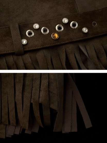 MAMC - American Retro Brown Suede Fringe Shorts WE859