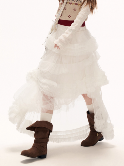 MAMC - White Cloud Tulle Puffy Midi Skirt WE870