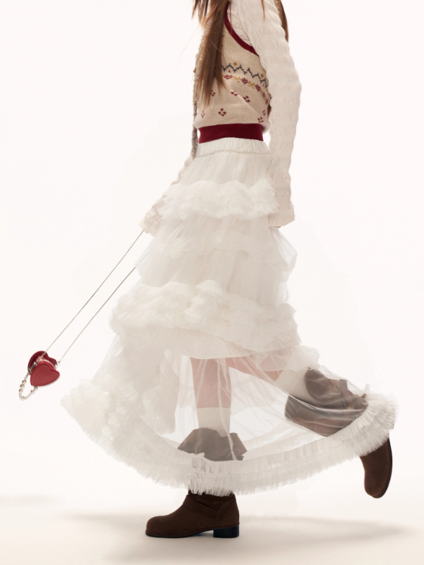 MAMC - White Cloud Tulle Puffy Midi Skirt WE870