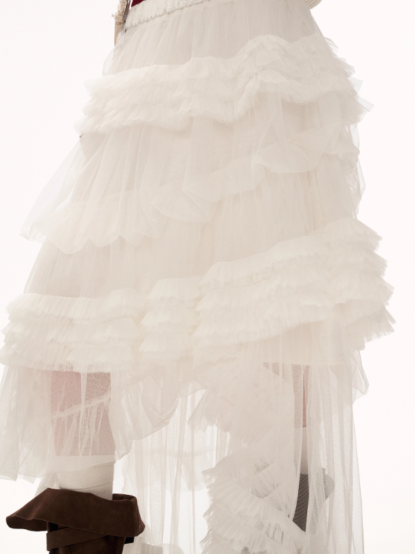 MAMC - White Cloud Tulle Puffy Midi Skirt WE870