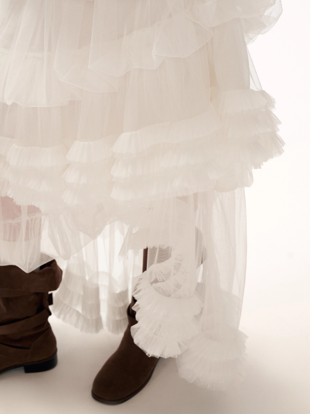 MAMC - White Cloud Tulle Puffy Midi Skirt WE870
