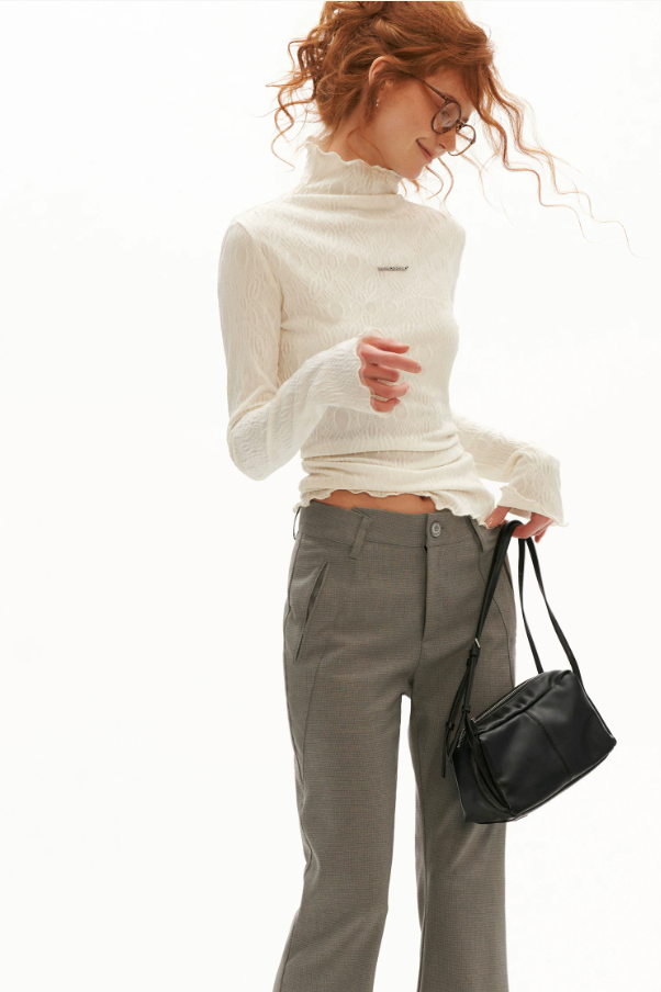 MAMC - Textured Muse Fitted Long-Sleeve Top (Red / White)