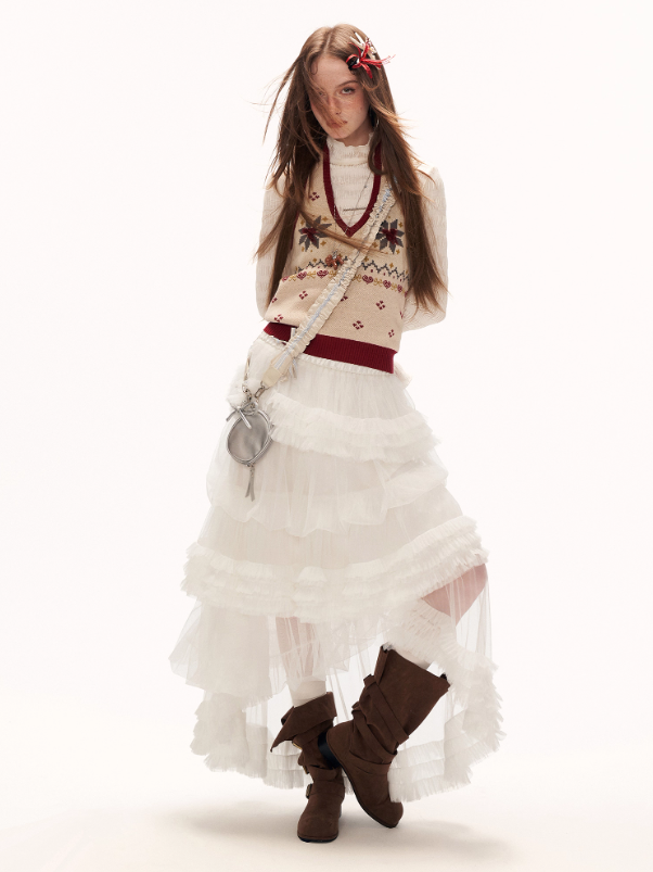 MAMC - White Cloud Tulle Puffy Midi Skirt WE870