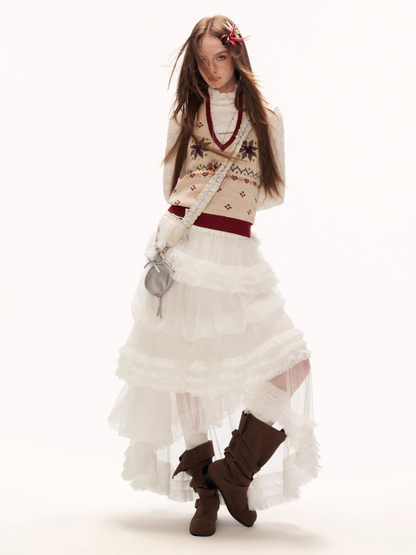 MAMC - White Cloud Tulle Puffy Midi Skirt WE870