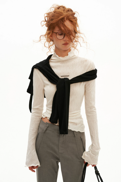 MAMC - Textured Muse Fitted Long-Sleeve Top (Red / White)