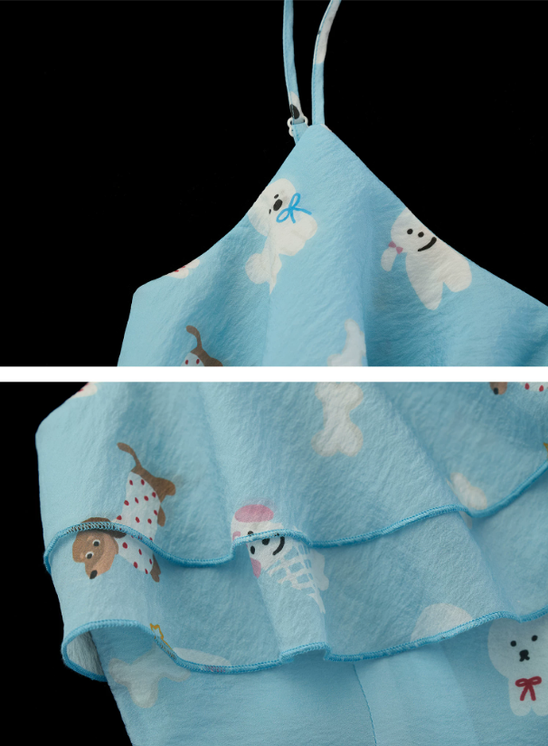 Sky Blue Puppy Print Ruffle Cami & Wide-Leg Pants Set WE969