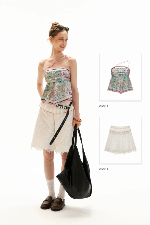 White Lace Trim Relaxed Cotton Shorts