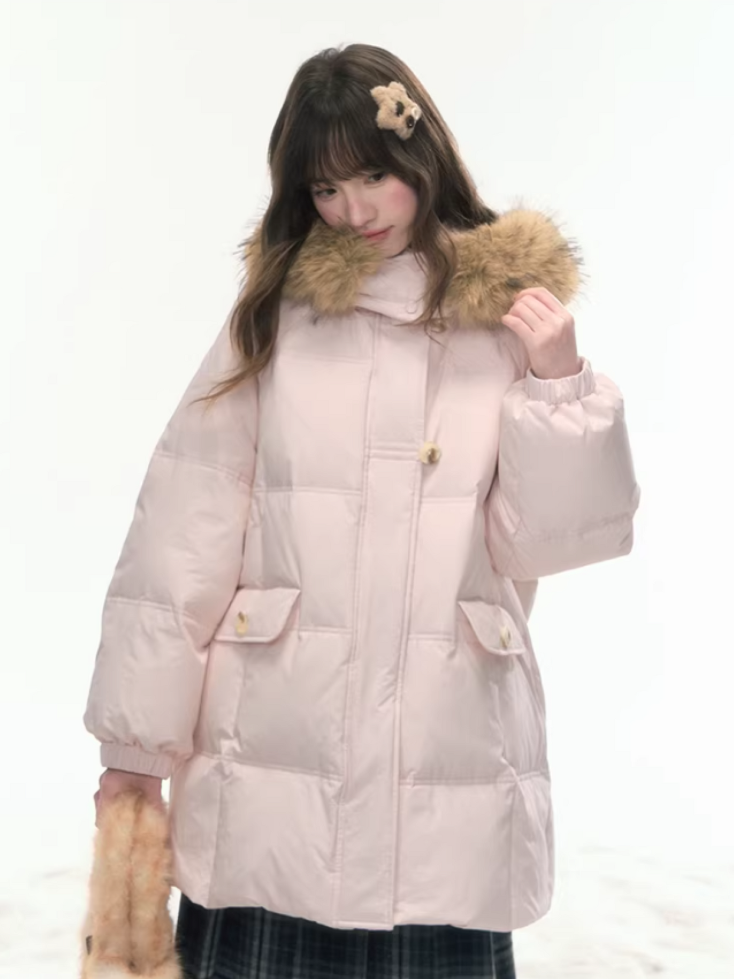 "First Snowfall" Sakura Pink Mid-Length Down Jacket LL2025473
