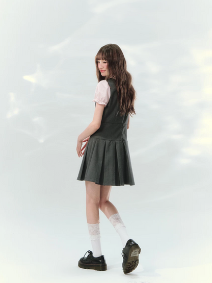 “Sweet Grey Diary” Layered Academy Pleated Dress LL2026142