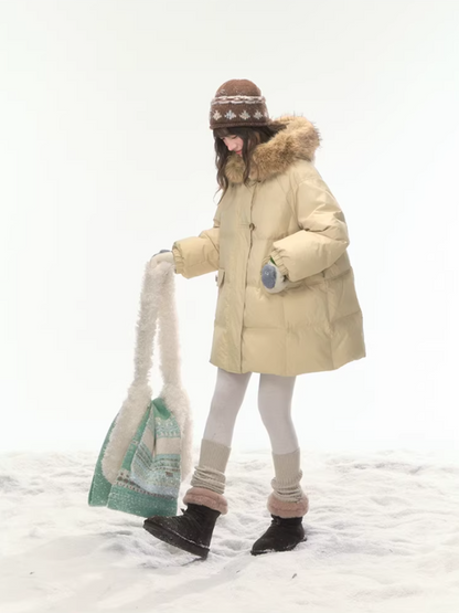 "First Snowfall" Khaki Mid-Length Down Jacket LL2025473