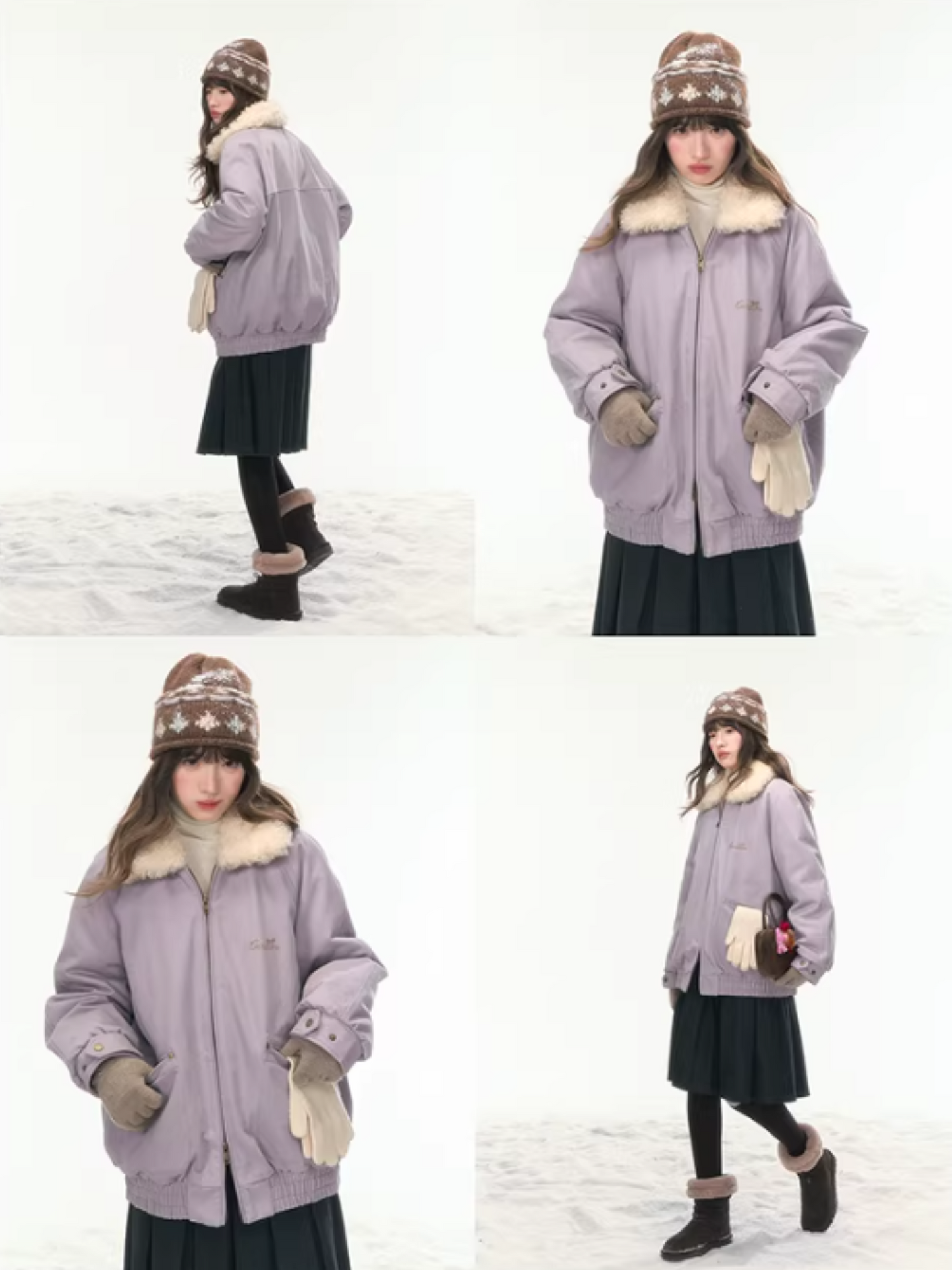 "Misty Lilac" Contrast Fur Collar Utility Down Jacket LL2025457