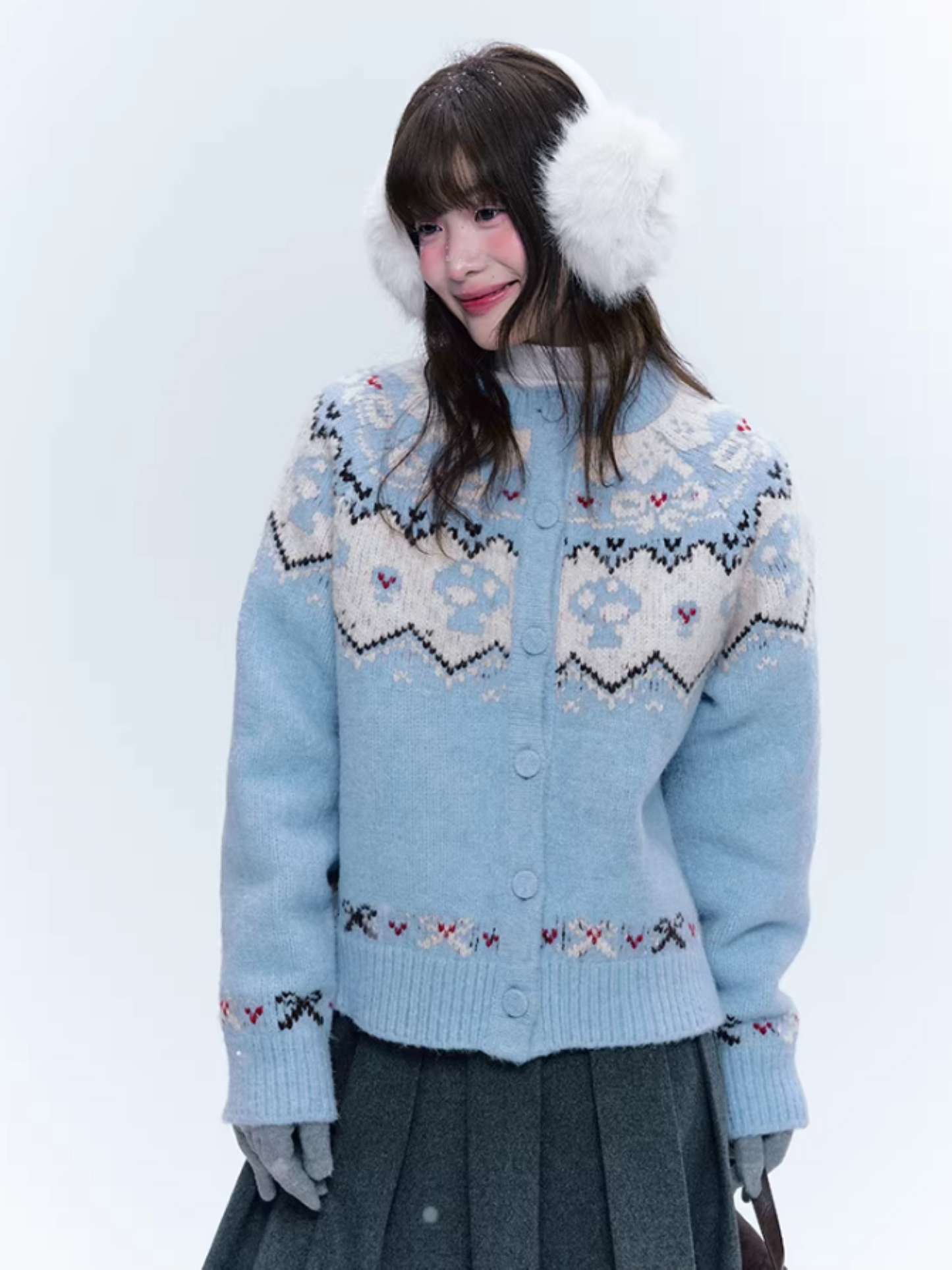 CREAMO2奶油氧气 - Soft Blue Fair Isle Raglan Knit Sweater