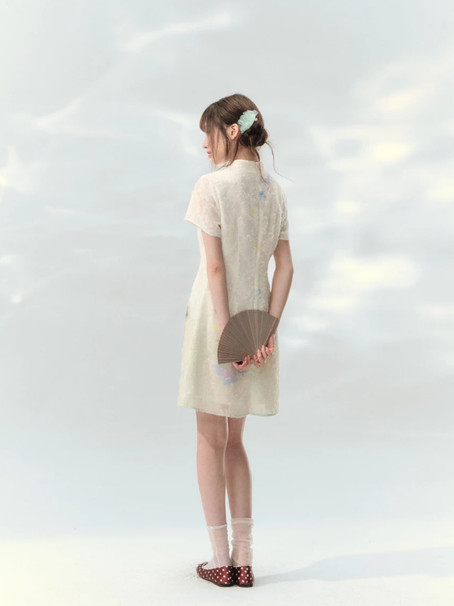 “Velvet Deer Whisper” Ivory Deer Print Cheongsam Dress LL2026174