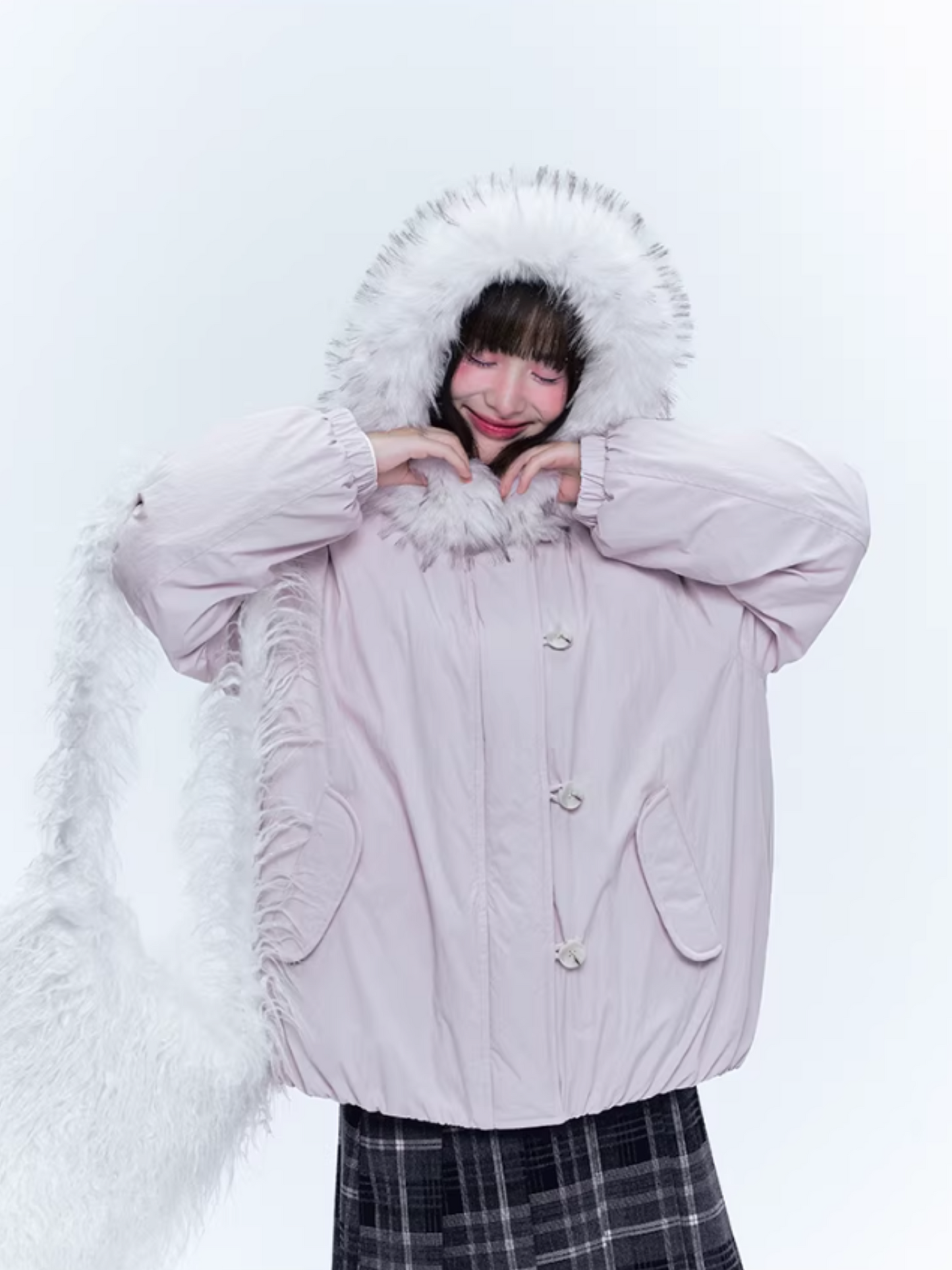 CREAMO2奶油氧气 - Soft Pink-Purple Detachable Fur Hooded Down Jacket