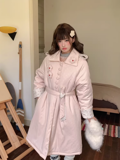阮阮自制 - Honey Blossom Blush Floral Long Puffer Jacket