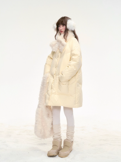 "Honey Glow" Soft Cream Mid-Length Down Jacket SJ2025331