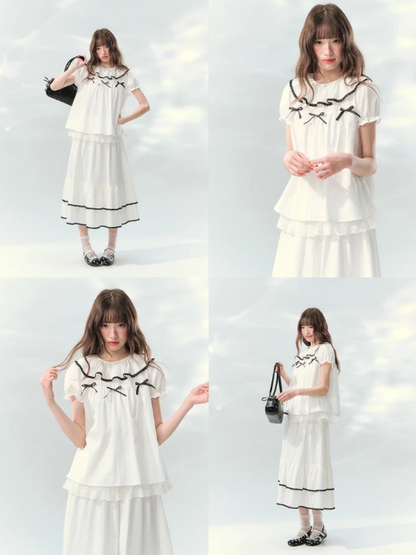 “Creamy Sweet Cocoa” Puff Sleeve Skirt Set SJ2026130