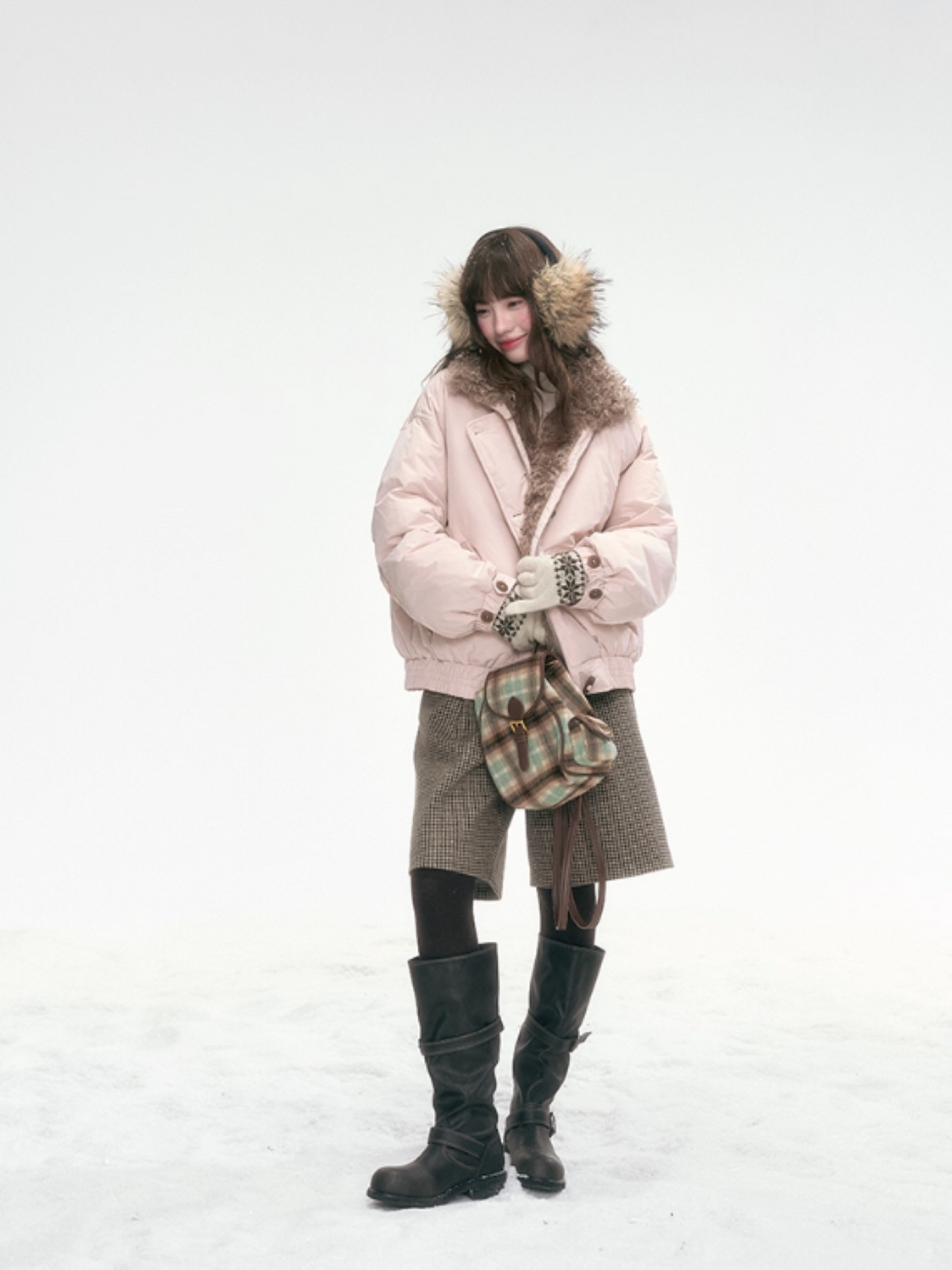 "Cotton Candy Curl" Champagne Pink Short Down Jacket LL2025316