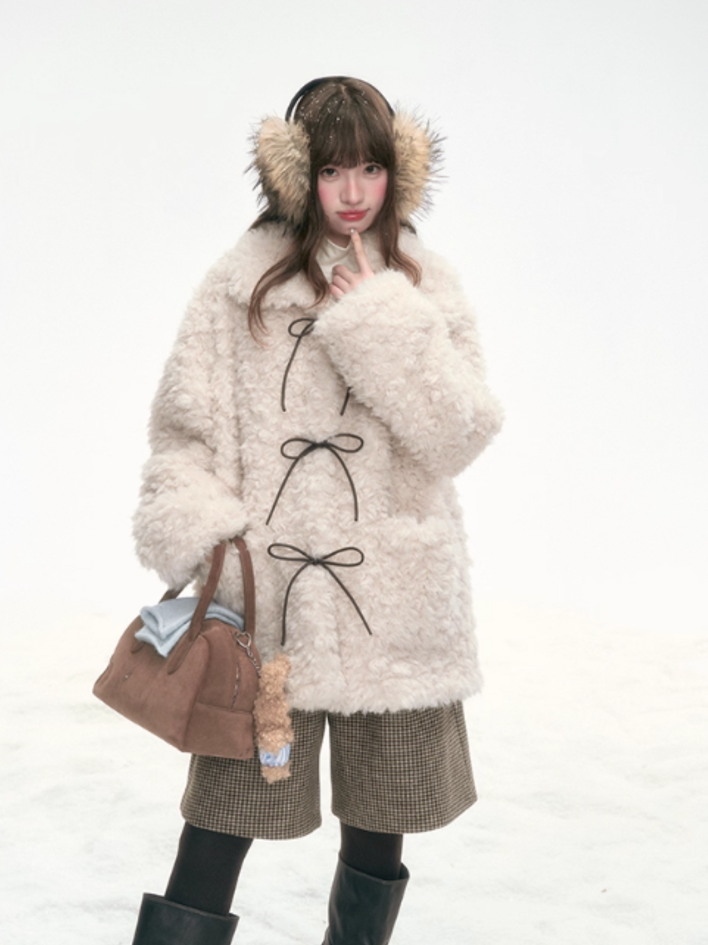"Cocoa Pudding" Oatmeal Plush Bow Coat LL2025307