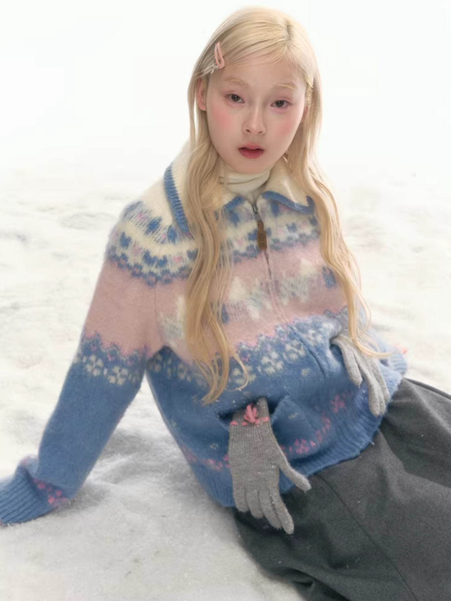 "Winter Pasture" Blue Puppy Fair Isle Knit Sweater LL2025222