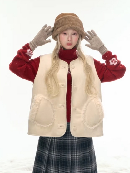 "Wild Caramel" Khaki Reversible Sherpa Vest LL2025477