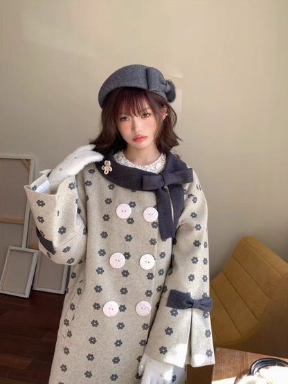 阮阮自制 - "Mild Butterfly" Bow-Embroidered Padded Wool-Blend Winter Coat