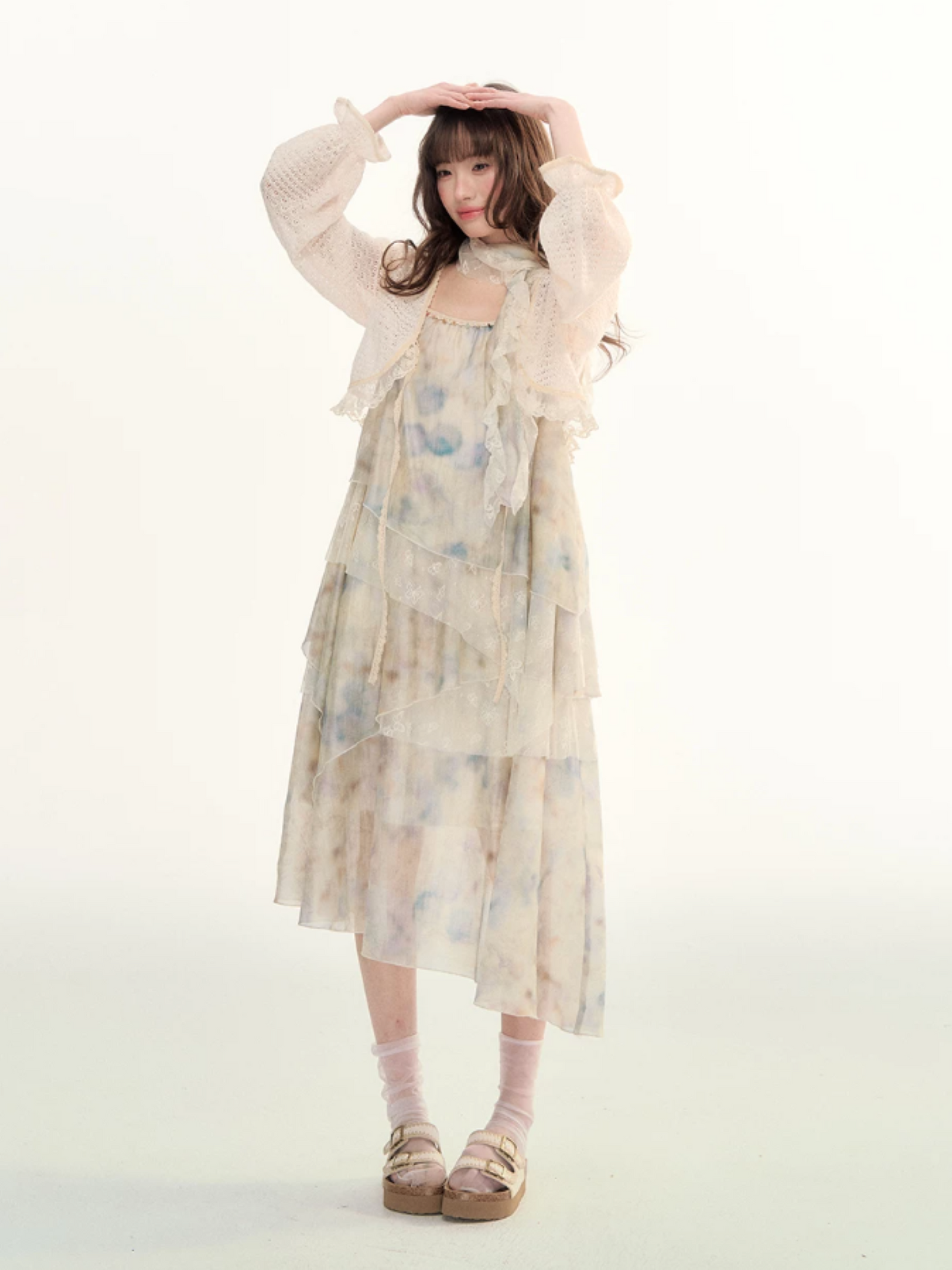 Soft Beige Layered Lace Slip Dress LL2026096