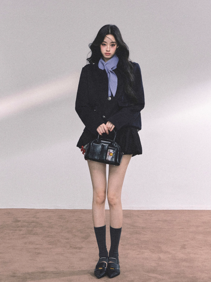 少也眼 French Casual Loose-Fit Blazer – Dark Navy