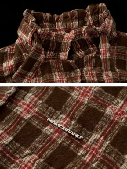 MAMC - Brown Bow Plaid Shirt Dress