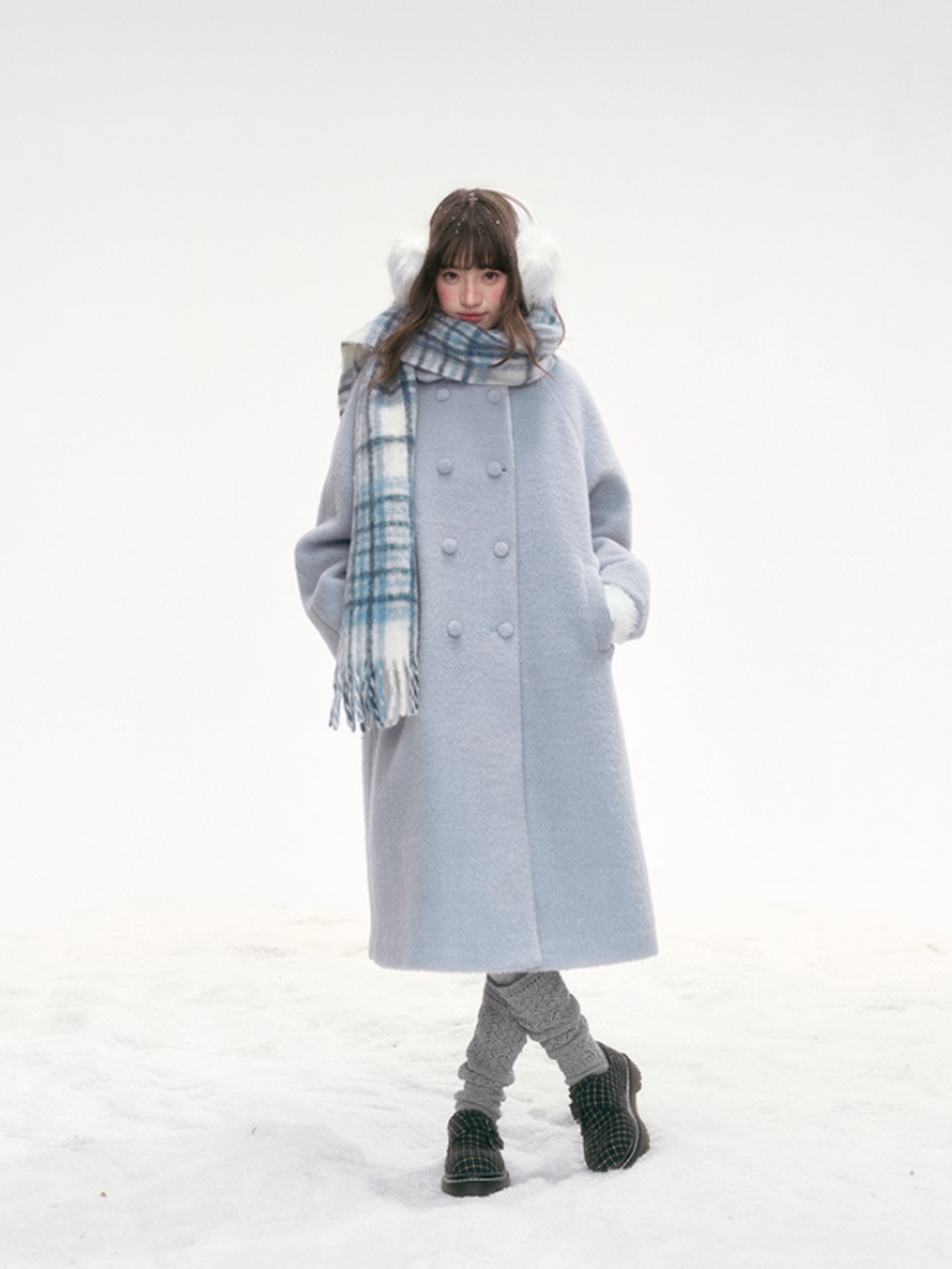 "Winter Ritual" Blue Wool Blend Double-Breasted Coat LL2025300