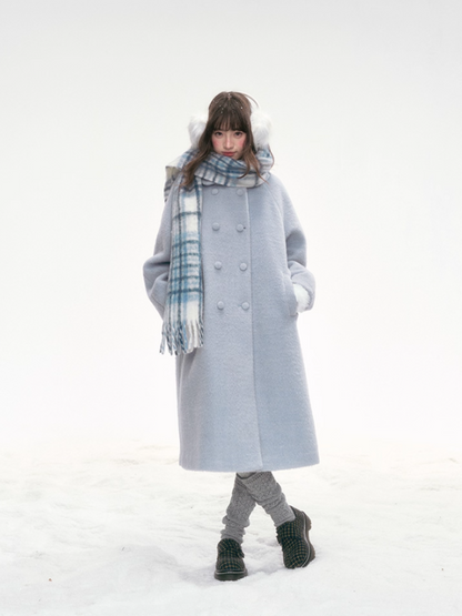 "Winter Ritual" Blue Wool Blend Double-Breasted Coat LL2025300