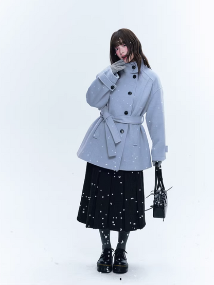 CREAMO2奶油氧气 - Soft Mist Blue Vintage Academy Wool-Blend Midi Coat