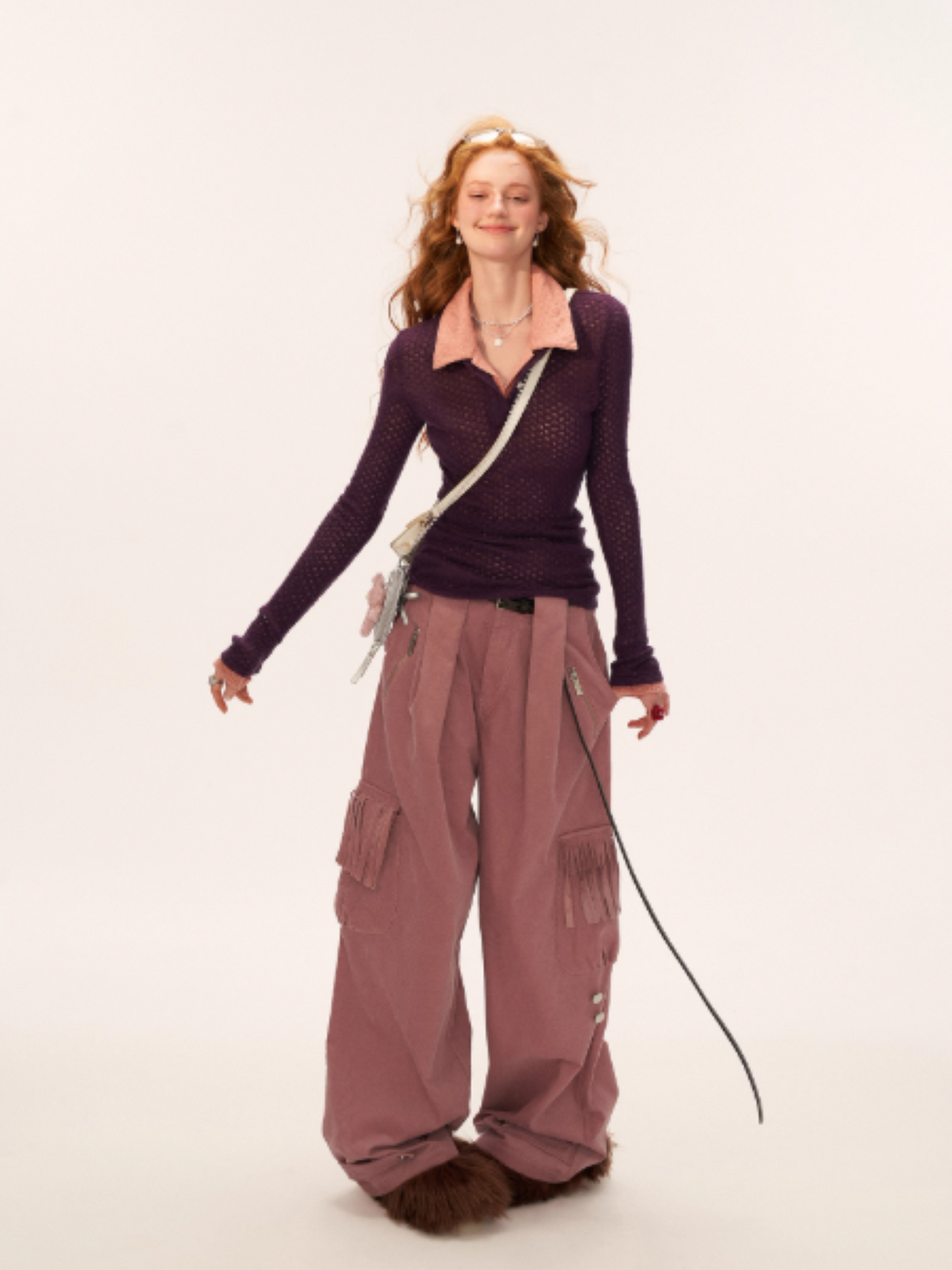 MAMC - Fringe Corduroy Cargo Pants (Dusty Pink)