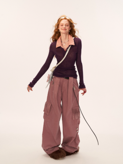 MAMC - Fringe Corduroy Cargo Pants (Dusty Pink)