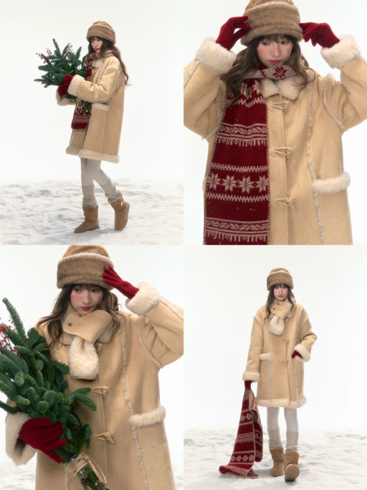 "Snowmist Forest" Suede Mid-Length Detachable-Scarf Coat LL2025459