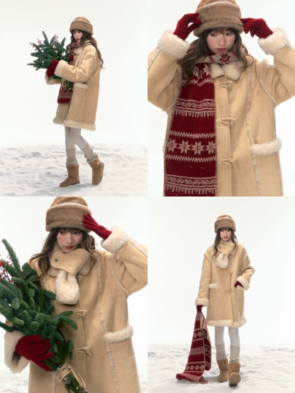 "Snowmist Forest" Suede Mid-Length Detachable-Scarf Coat LL2025459