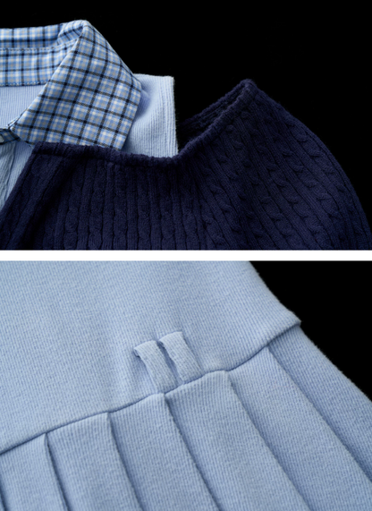 Blue Layered Collar Waist-Cinch Shirt Dress