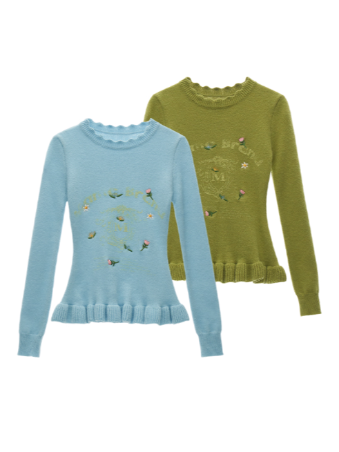 MAMC - Floral Embroidered Knit Sweater (Moss Green)