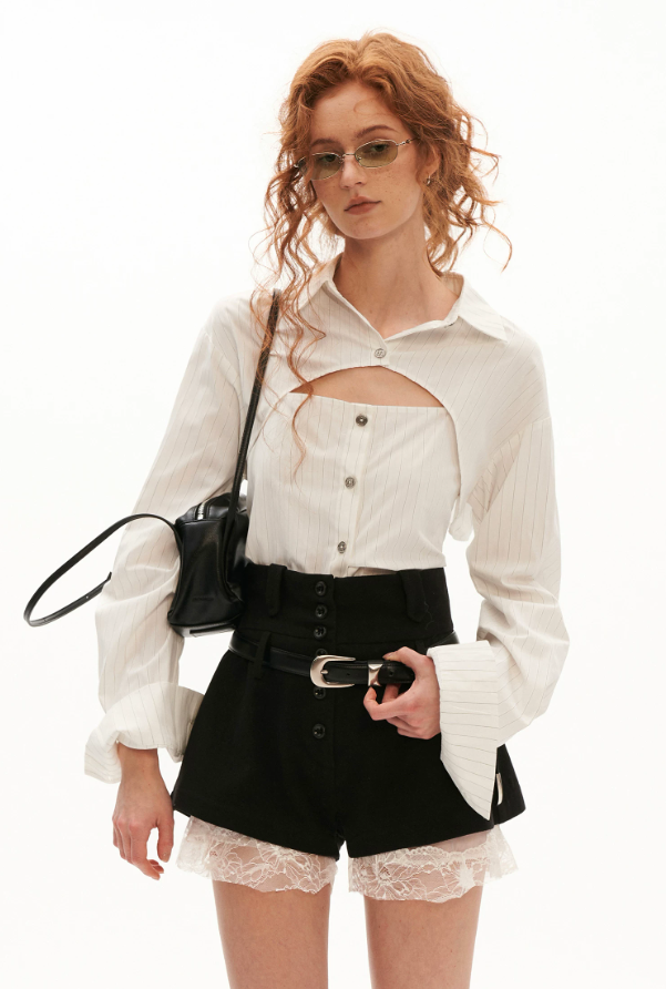 MAMC - White Stripe Tie-Back Shirt & Cami Set