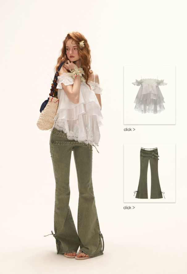 White Lace Ruffle Cami & Eyelet Maxi Skirt Set  WE991