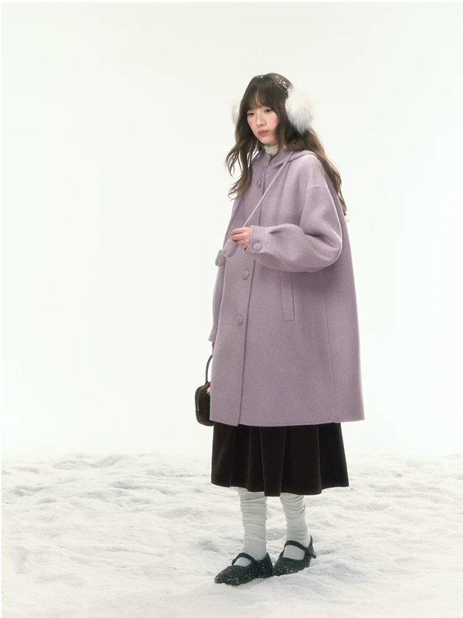 [CAN] “Soft Mist Tulip” Purple Long Hooded Wool Coat WW2025446