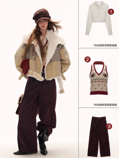 MAMC - Cozy Khaki Plaid-Patch Collar Jacket WE860