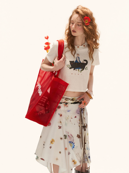 "Panther Reverie" Oil Painting Graphic Cropped T-shirt WE927