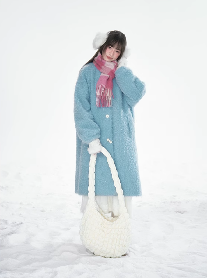 Frosted Blue Contrast-Fur Quilted Wool Coat BH2024456