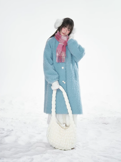 Frosted Blue Contrast-Fur Quilted Wool Coat BH2024456