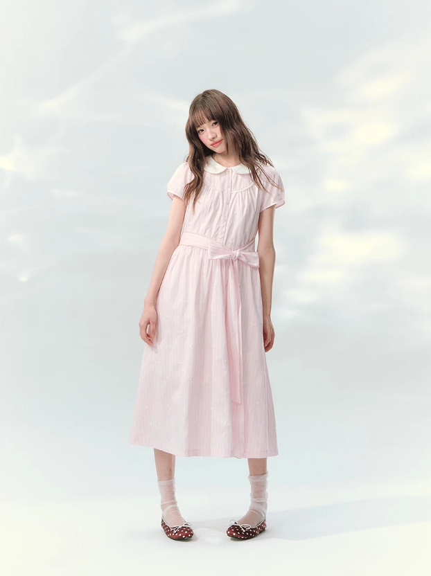“Pink Mist Soufflé” Blush Pink Embroidered Doll Collar Dress