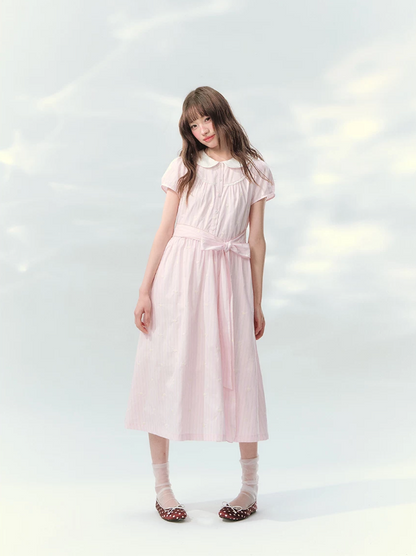 “Pink Mist Soufflé” Blush Pink Embroidered Doll Collar Dress