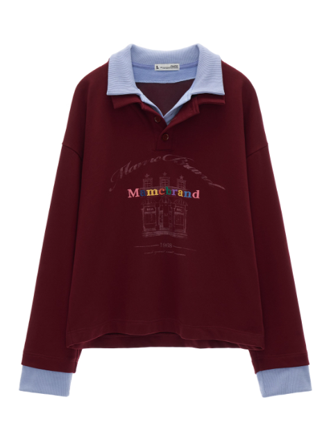 MAMC - Fake Two-Piece Buttoned Polo Sweatshirt WE823 - RED