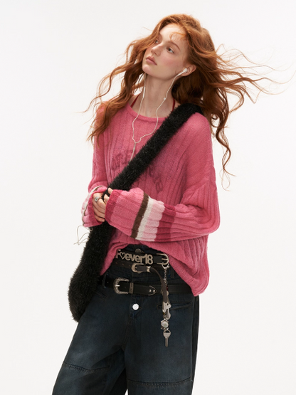 MAMC - Striped Logo Knit Pullover – Pink WE463